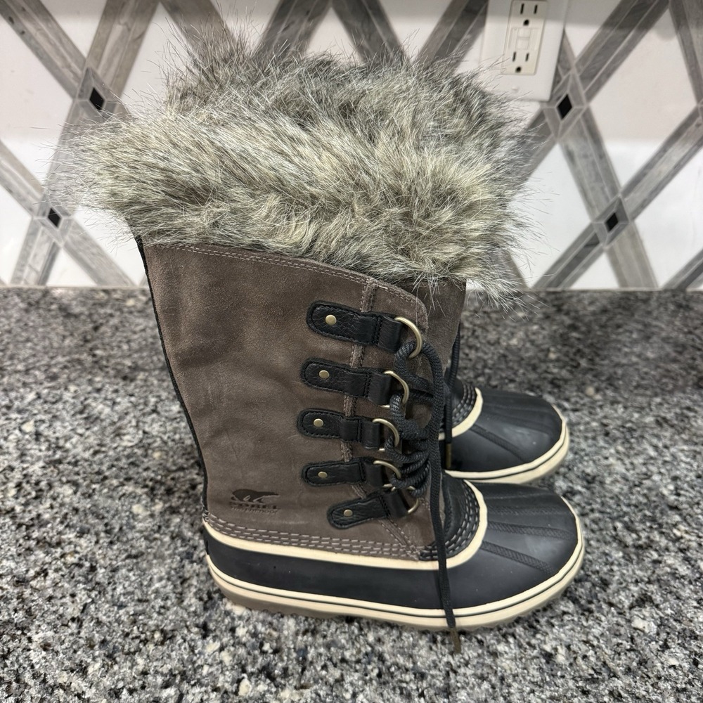 Sorel Joan of Arctic Boots Womens 8 Brown Suede Faux Fur Waterproof Snow NL3481